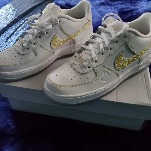 Nike Shoes - White ATL Air Force Ones w/ Gold detailing